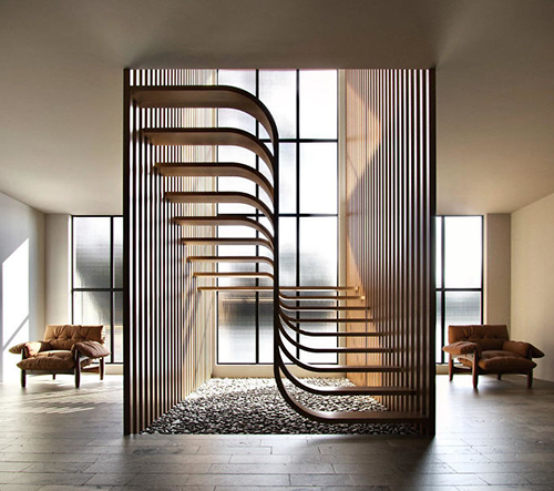 Eisa Ghasemian navrhla minimalistické schodiště inspirované vláknem DNA